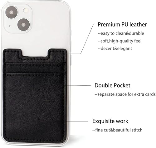 Miniatura 8 de Paquete de 2 carteras para teléfono, tarjetero de cuero adhesivo para tarjetas de crédito, bolsillo para la parte posterior de la funda del