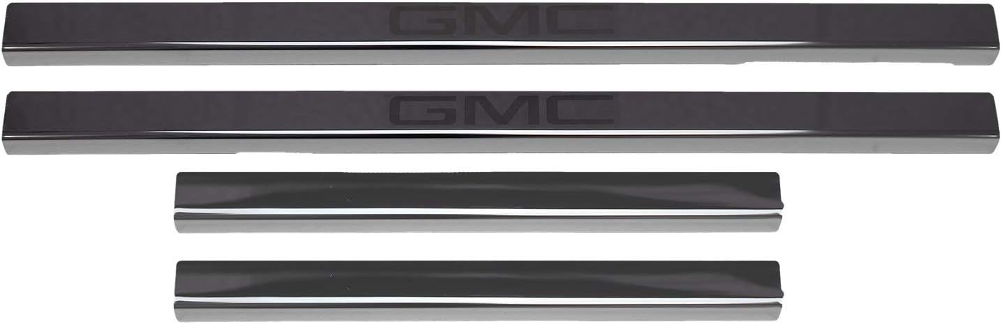 Putco GMC Logo Black Stainless Steel Door Sill Plates Kit - Fits GMC Sierra 1500 2019-2025/2500-3500 2020-2025 Crew Cab - 4 Piece Kit