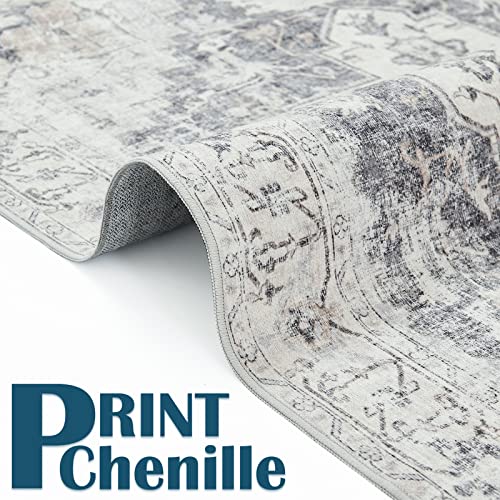 Collact Runner Rug 2X6 Area Rug Persian Rug Vintage Rug Indoor Floor Cover Grey Multi Print Distressed Carpet Gray Thin Rug Chenille Mat Foldable Accent Rug Kitchen Living Room Bedroom Dining Room #TOP2