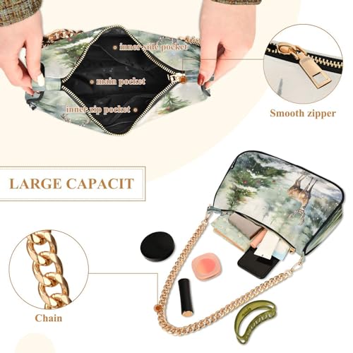 Shoulder Bags for Women Christmas Tree Deer Hobo Tote Handbag Small Clutch Purse with Zipper Closure4