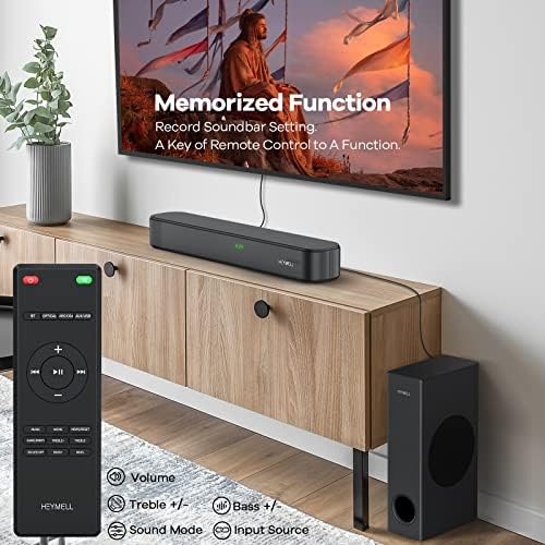 Heymell 2.1CH 160W Soundbar for TV With Subwoofer Driven by Digital Amplifer, Clear Strong Sound & Bass, No Background Noise,DSP 3D Surround Sound Bar,TV Soundbar HDMI ARC Optical