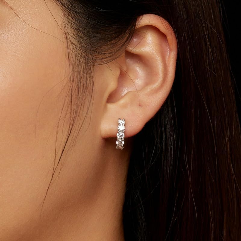 1CT Moissanite Earrings Half Eternity 925 Sterling Silver Ear Buckle 5 Stones Round Hoop Jewelry 3.5mm B_A_M_U-0601-228