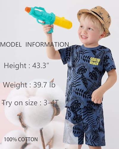 Image of Boys Summer Outfits Toddler Cotton Clothes Hawaiian Camo Dinosaur Clothing Set Short Sleeve T-Shirt and Short 4-8T