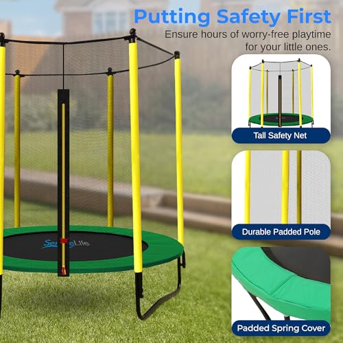 SereneLife 5FT Outdoor & Indoor Trampoline for Kids – Durable Mini Toddler Trampoline with Net Enclosure & Basketball Hoop - Supports 176 lbs, 60"x76" - Thumbnail 3