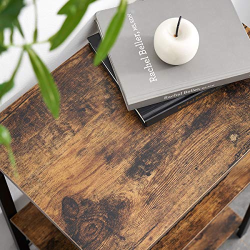 SHOCOKO Side Tables for Living Room, End Table with Storage Shelves, Industrial Metal and Wood Nightstand Telephone Table, Rustic Brown