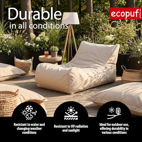 Ecopuf - Bean Bag - Worek do Siedzenia z Wypełnieniem - Pufa Outdoor i Indoor, Fotel Beanbag z Wodoodpornym Materiałem, Wzór Zickzack, 80(Szer) x80(Dł) x110(Wys) cm, 2kg, Fuzzy Outdoor Zielony