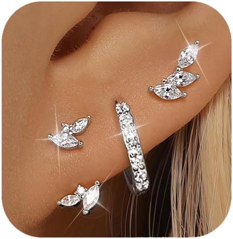 GEORGE · SMITH Sterling silver Earrings Set for Women, 14K gold plated Earrings Girls, 3 Pairs Earrings Set Hypoallergenic for Multiple Piercing