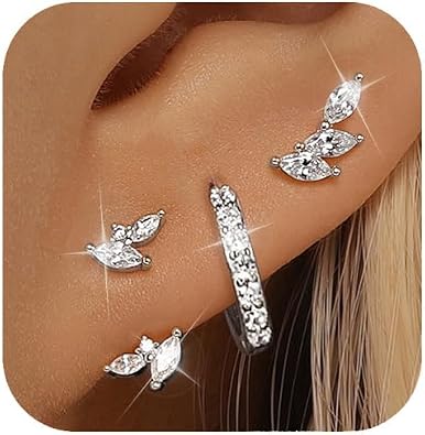 925 Sterling Silver Earrings Set for Women, 3 Pairs Hypoallergenic Earring Set for Sensitive Ears, Multiple styles and Easy to Put On, Comfortable to Sleep for Long Wear