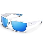 TOREGE Polarized Sports Sunglasses for Men and Women Cycling Running Golf Fishing Sunglasses TR26 (Bright White & Ice Blue Lens)
