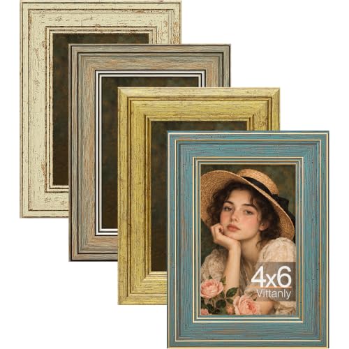 Vittanly 4x6 Picture Frames Set of 4, Blue&Gold&Vintage Green&Green Gold