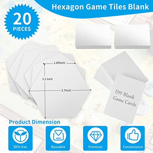 Smaodsgn 20 Pieces Hexagon Tiles Game Board With 3 Pairs Blank Playing Cards To Write On Blank Board Game Kit Hexagon Hex Board Game Chits Tiles For Diy Board Game Pieces #TOP1