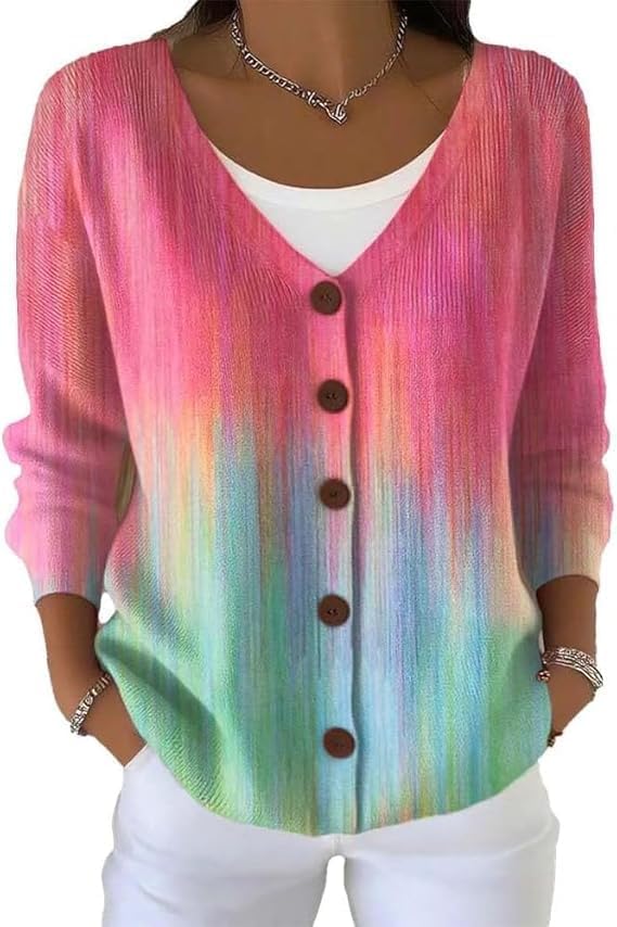 Women's Breast Cancer Awareness Cardigan Sweater in October We Wear Pink, Art Mixed Print Casual Cardigan