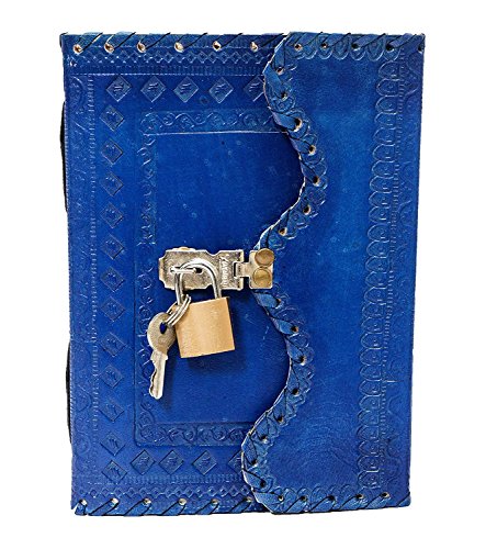 Image of Vintage Fashion 7 x 5 Inch Leather Journal Diary with Lock n Key (dark blue), 100 Pages