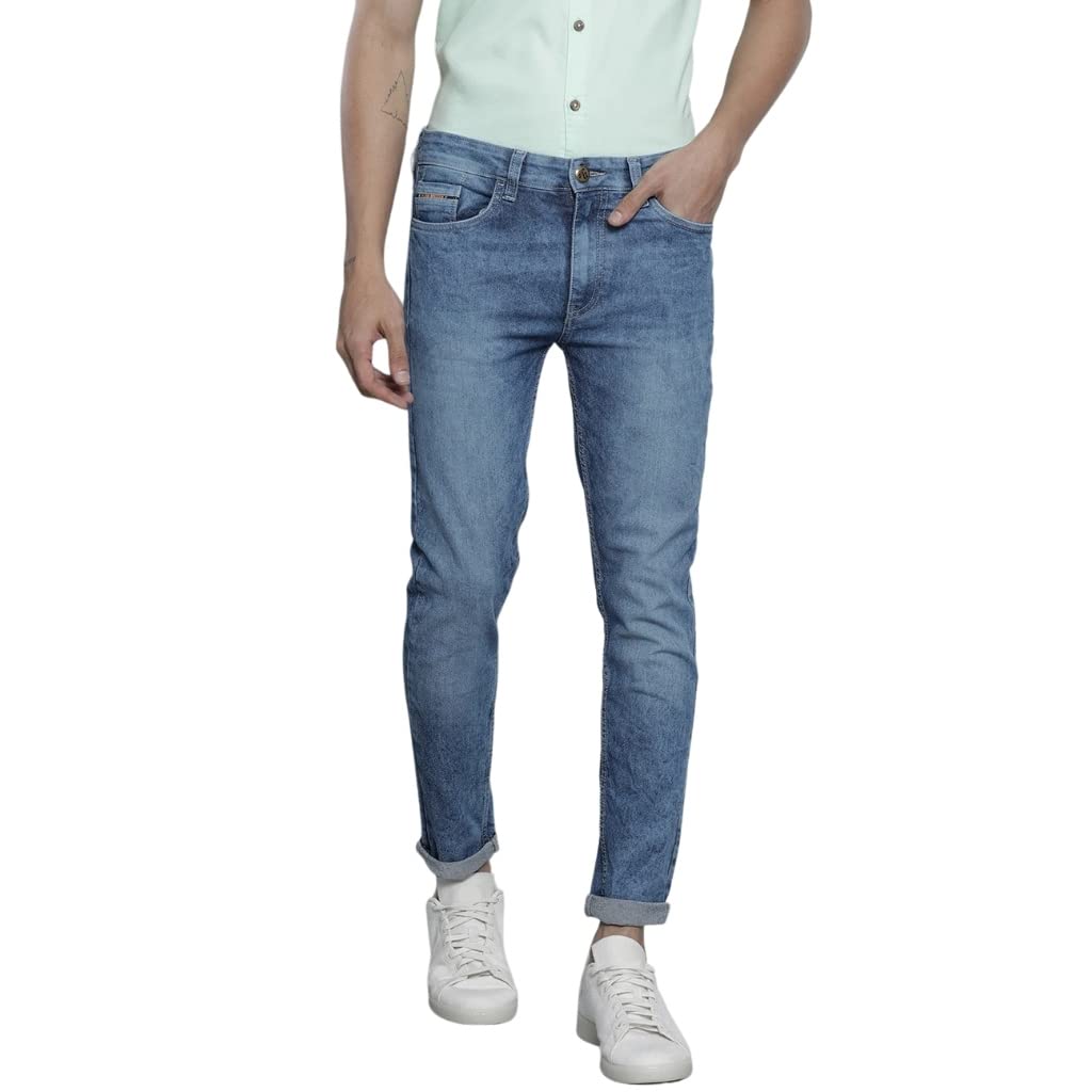 The Indian Garage Co Men Slim Fit Solid Mid-Rise Stretchable Jeans Light Blue