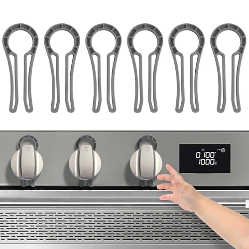 Stove Knob Safety Locks – Gas Stove Oven Knob Safety Covers –Child and Pets Proofing Locks (6 Pack) Grey