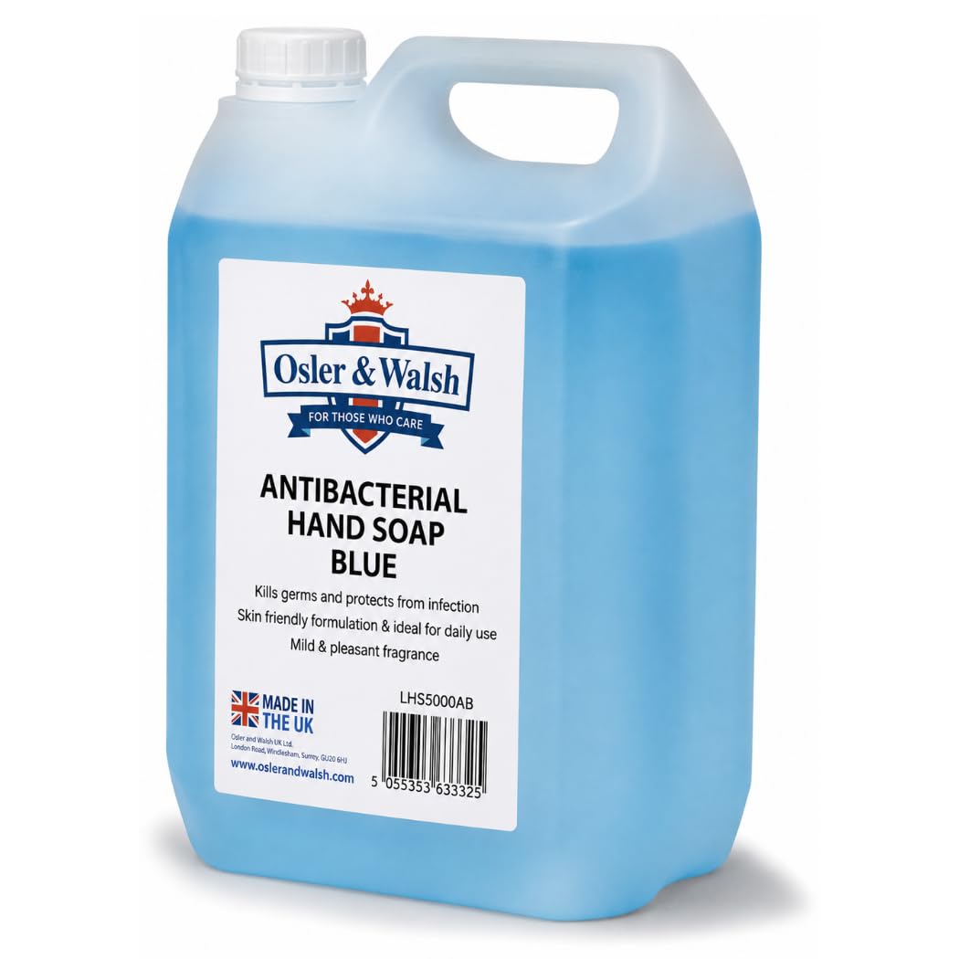 Osler & Walsh 5 Litre Antibacterial Blue Hand Soap, Lightly Fragranced Hand Wash for Home, School and the Workplace. Hydrates & Softens Skin, Non-Sticky Liquid Hand Soap Protects Skin From Dryness