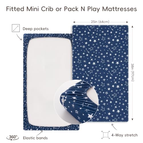 Image of david's kids 3 Pack Mini Crib Sheets, Soft Breathable Premium Pack N Play Sheets for Baby Boys Girls Neutral, Playard and Mini Crib Mattresses, Space