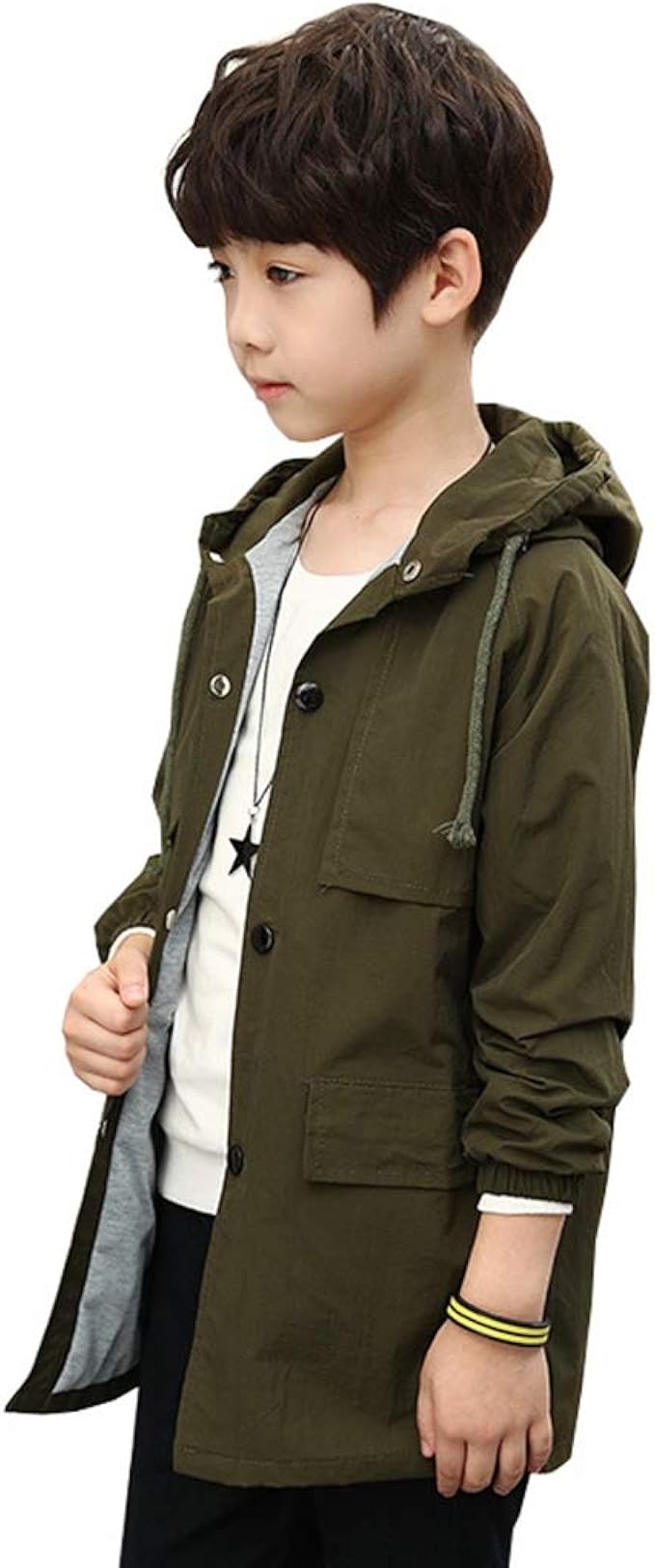 Amazon 秋服 コート 男の子 長袖 かっこいい ミドル丈 子供服 キッズ 春秋 薄手 軽量 防風 防寒 カジュアル 通園 通学 お出かけ トレンチコート 無地 グレー グリーン ブラック 100 160cm コート ジャケット 通販