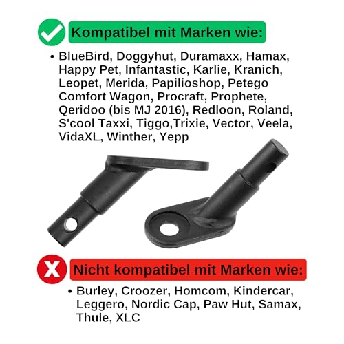 Fahrradanhänger Kupplung, 2 Sets, Schwarz, mit Sicherheitssplint, kompatibel mit u.a. Qeridoo, Trixie, Prophete, Fahrradkupplung Anhänger, Adapter hinten Deichsel Hinterrad, Fahrrad Anhängerkupplung