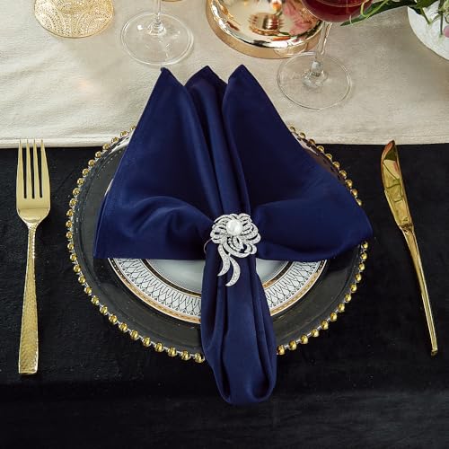 Image of Cotton Mercerised Dining Table Napkins, Set of 4, Solid Plain Colour, Heavy Weight,More Than 2 cm Mitered Hem,Washable at 40C (Blue, 45 X 45 Cms)