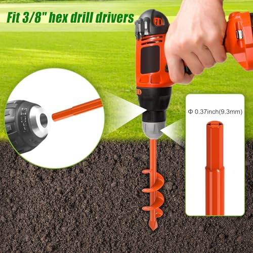 Insaga 2Pack Auger Drill Bit for Post Hole Digger, Spiral Garden Earth Auger Bulb Drill Bit for Planting 1.6 x 9'' and 4 x 12'', Hole Digger for Fence Posts,Flowers Plants, Fits 3/8" Hex Drive Drill - Image 7