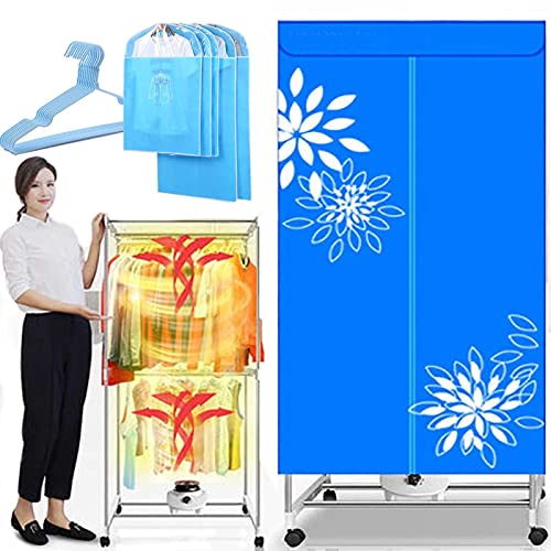 Secador De Roupas EléTrico,Secador Ar Quente Interno-RodíZios/Cabides/Bolso Para Roupas,Rack Secagem