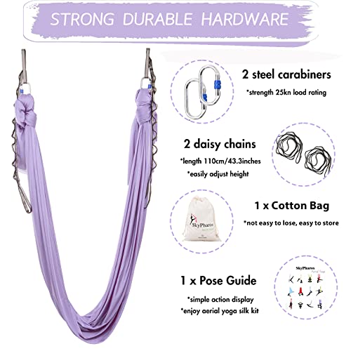 SKYPHAROS 5.5 Yards Aerial Silks Yoga Swing Set - Aerial Yoga Hammock Kit Anti-Gravity Flying for Fitness, Low/Non Stretch Nylon Tricot Fabric Hardware Included for Dance