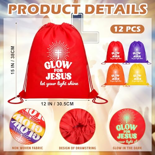 Image of 12 Pcs Glow for Jesus Drawstring Backpacks Bulk 12 x 15 Inch
