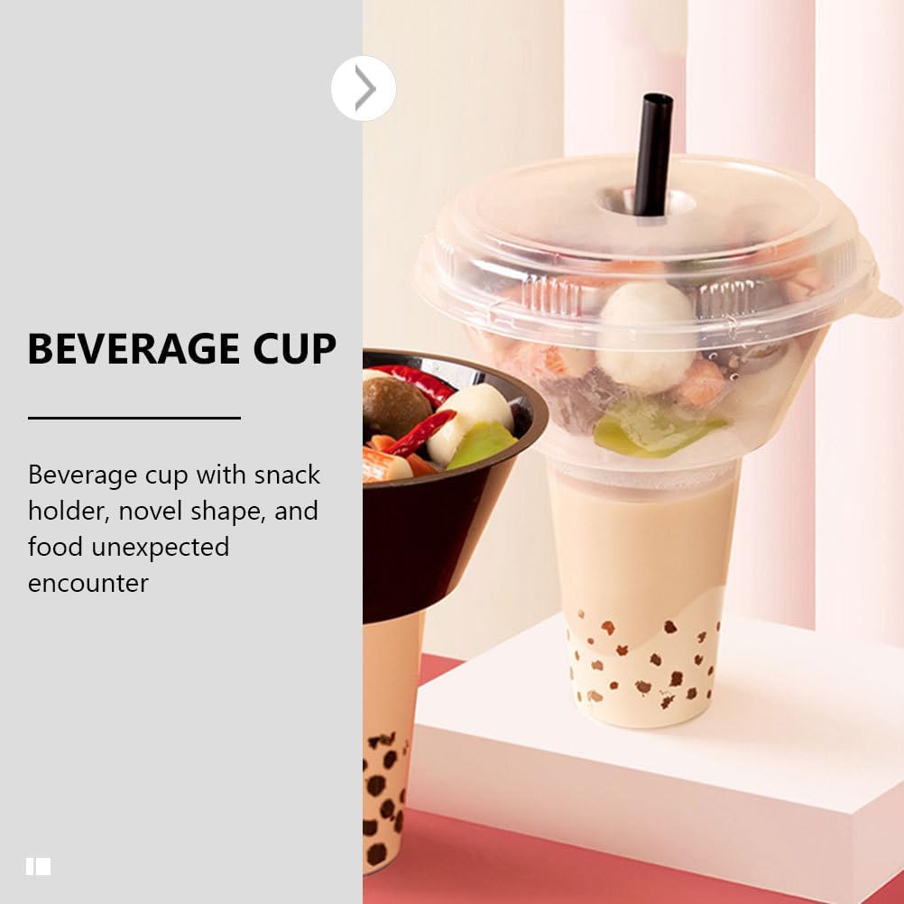 Hemoton Cups with Snack Holder on Top 5 Sets Combined Snacks Holder Bowl Cup for Fries Chips Tea Milk Juice One-Hand Carry for Home Dining Parties 6.49 X 6.49 X 6.10 in