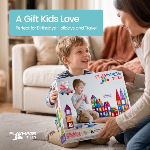Playmags 100-Piece Magnetic Tiles Set with ABC Learning Tiles — view 7