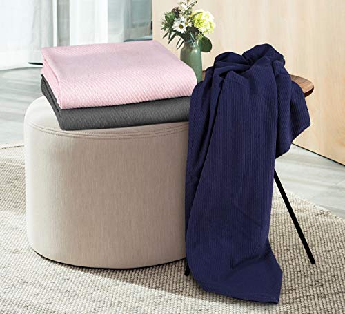 Soft Premium Cotton Thermal Blanket In Twill Weave King Navy,All Season Blanket,Breathable Cotton Blanket,Light Weight Blanket,Perfect For Layering Any Bed-Provides Comfort #TOP3