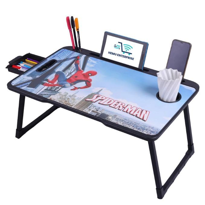 Image of Hemu Wood Smart Multipurpose Foldable Laptop Table with Cup Holder, Study Table, Bed Table, Breakfast Table, Foldable and Portable /Ergonomic & Rounded Edges /Non-Slip Legs