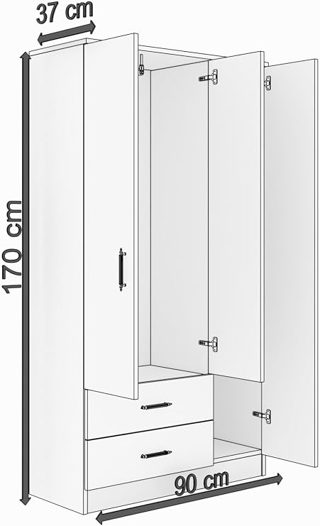 Abete-3 Door Wardrobe With 2 Drawers-white