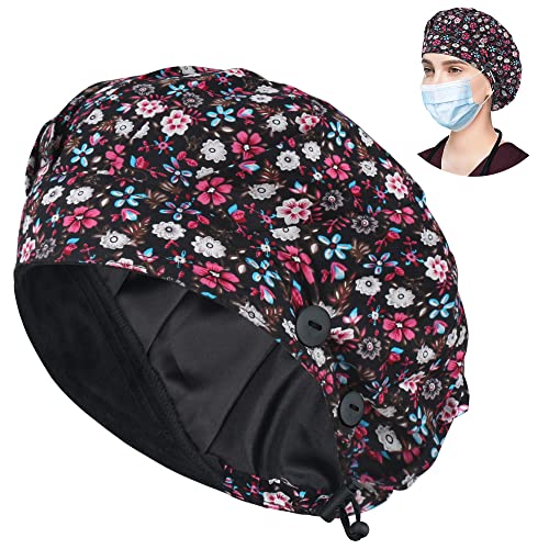 Image of ABAMERICA Bouffant Caps with Button and Sweatband, Adjustable Scrub Caps for Women Men, One Size Multi Color