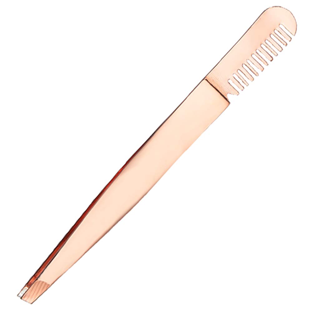 Eyebrow Tweezer with Comb - Tweezer Slant Tip, Professional Stainless Steel Slant Tip Tweezer - The Best Gold Precision Eyebrow Tweezers