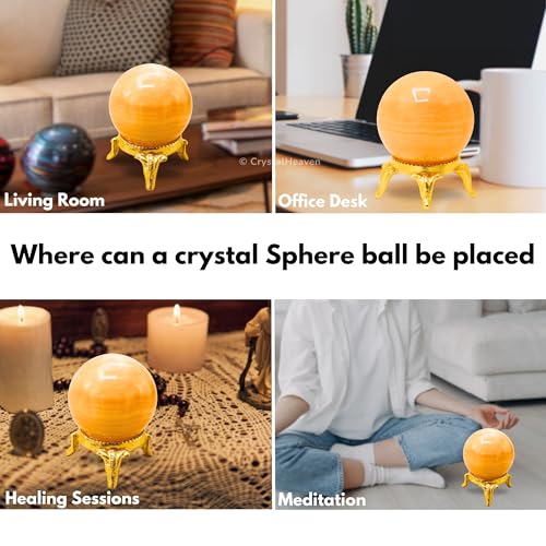 Image of Certified Yellow Calcite Banded Crystal Ball for Meditation - Premium Crystal Vastu Items for Home and Feng Shui Items for Good Luck - Ideal for Pooja Supplies and Spiritual Practices (2 inch Inch)