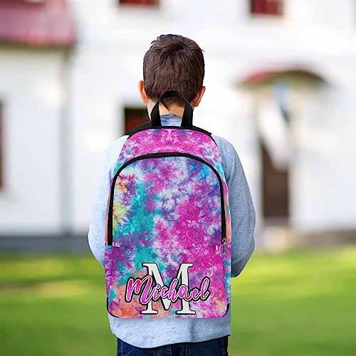 MyPupSocks Custom Backpack for Kids, Personalized Colorful Tie-Dye Bag Schoolbag Casual Daypack Customized Name Travel Laptop Bag Backpack for Daughter Son Teens Travel Picnic2