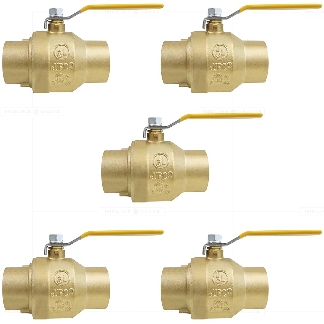 Midline Valve 827C336-NL-5 Premium Full Port Ball Valve, Brass, 1-1/4 in. SWT x 1-1/4 in. SWT (5 Pack)