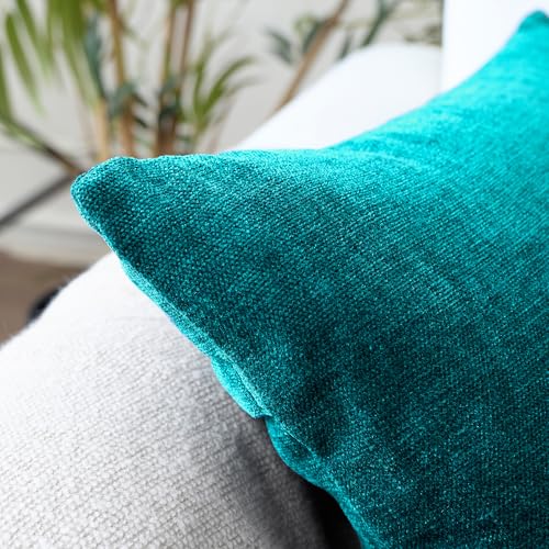 Image of Encasa XO Thick Chenille Throw Pillow Covers Set of 1 | Azul Blue - (16 inchx16 inch) (40x40 cm) | Decorative Accent Square Throw Pillow Cases for Couch, Home Decor, Sofa