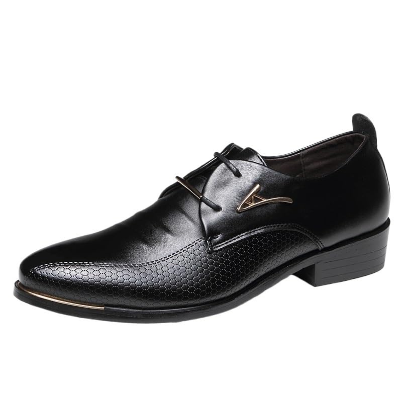 Men Leather Shoes Wedding Shoes Business Dress Shoes Black Slip-On Embossed(11)