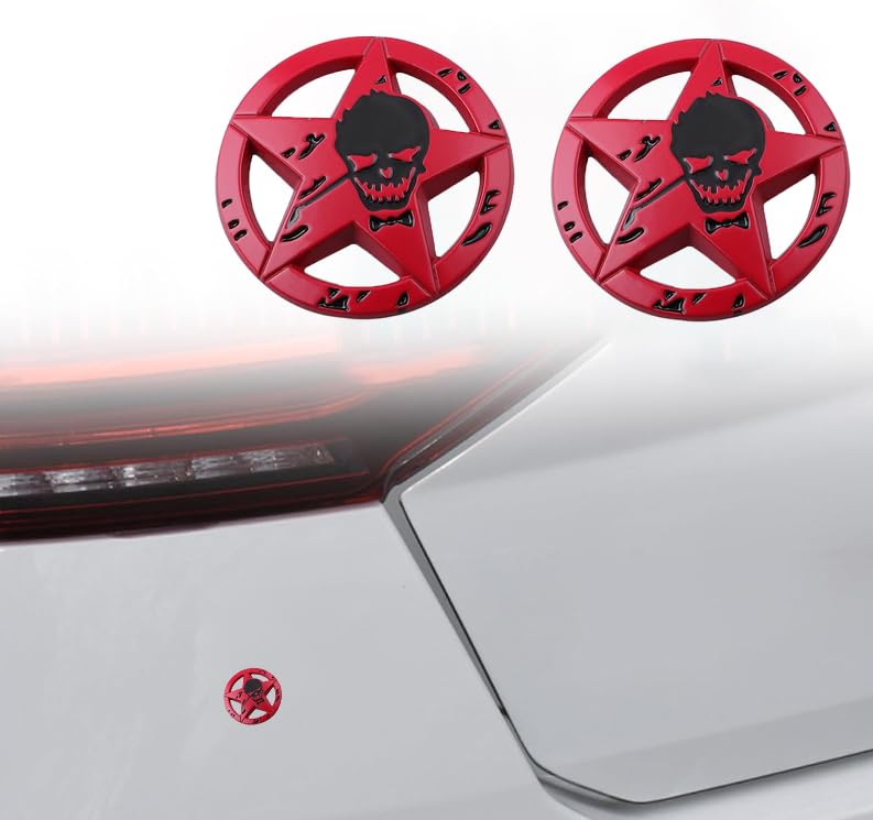 Image of Star Skull Emblem for Car Windows, Trucks, Hood, Laptops Car Decoration (Red)