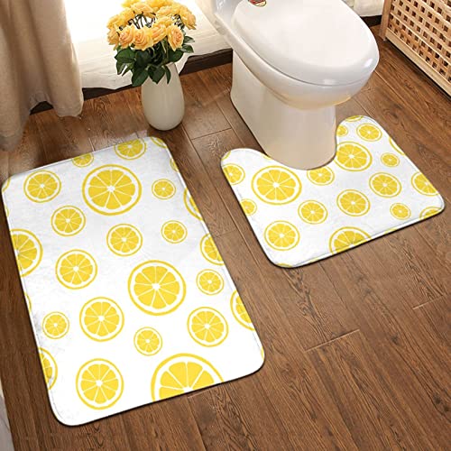 バスマット トイレマット セット 2点 黄色 レモン 輪切り 白系 お風呂マット 速乾 玄関マット ふわふわ 足ふきマット トイレカバー トイレセット マイクロファイバー 浴室 大判 おしゃれ 吸水性優れ 滑り止め 快適 かわいい ホテル 60cm X 9