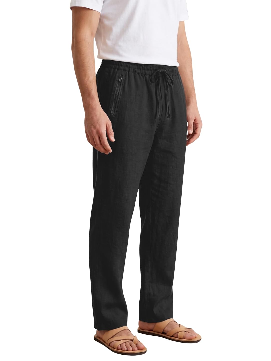 tagdo Cotton Linen Pants for Man | Lightweight & Breathable Fabric | Elastic with Drawstring | Straight Fit & One Side Zip Pocket | Casual, Holidays, Travel & Everyday Wear (2076)-picture-29