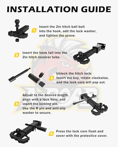 Image of Hitch Step for 2 inch Receivers,Trailer Hitch with 2-Inch Ball Hitch and Trailer Hitch Pin, Drop Forged Steel Truck Hitch Step, 14 Ton (30000 Lbs) Maximum Break Strength Tow Hitch Receiver, Black