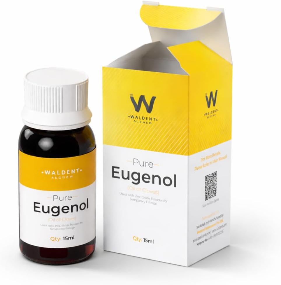 Waldent Pure Eugenol 15ml | Extra Pure Clove Oil for Dental Pain Relief | Temporary Filling Material | Cavity Liner | ISO Certified | Autoclavable