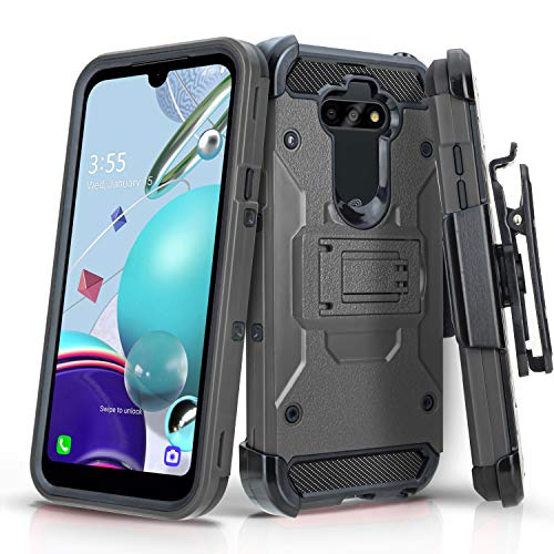 CaseMart Phone Case for [LG K31 Rebel (L355DL, L355DC)], [Tank Series][Gray] Shockproof Cover & Belt Clip Holster for LG K31 Rebel (Tracfone, Simple Mobile, Straight Talk, Total Wireless)