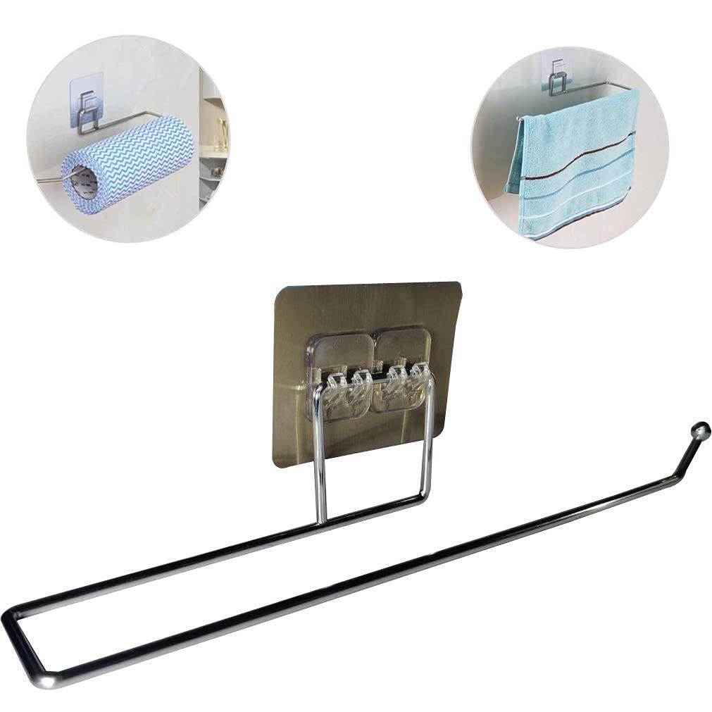 Deriz Stainless Steel Self Adhesive Napkin Ring Wall Mount Towel Hanging Holder with Magic Adhesive Pad Kitchen Paper Roll Holder Tissue Paper Stand Towel Bar Hanger foe Kitchen and Washbasin use 3
