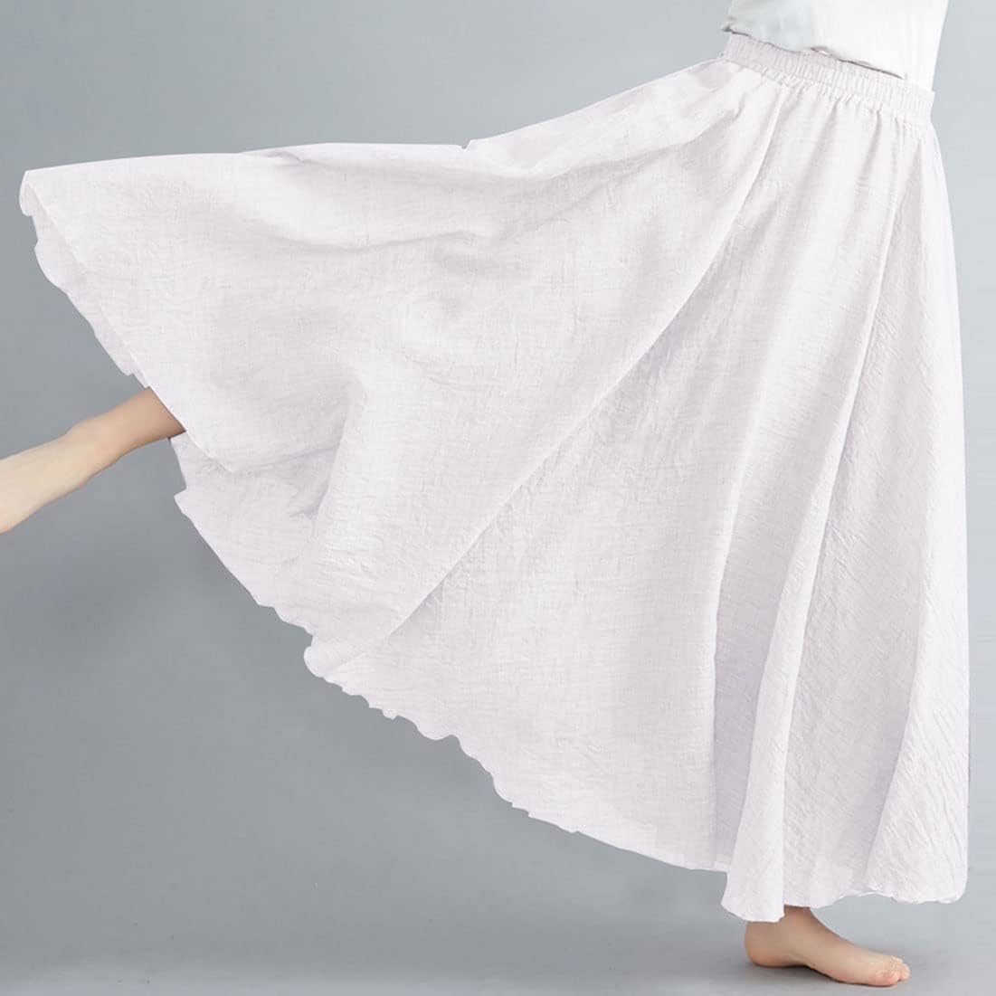 ASHER FASHION Women's Bohemian Style Elastic Waist Band Cotton Linen Long Maxi Skirt Dress - Image 4
