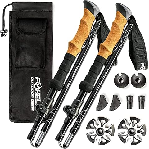 Foxelli Folding Trekking Poles - Ultra Compact, Lightweight & Durable Aluminum 7075 Collapsible Hiking Poles with Natural Cork Grips, Quick Locks, 4 Season All Terrain Accessories & Carrying Bag Cover