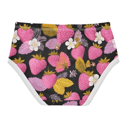 Wusikd Pink Strawberries Girls' Underwear Cotton White Flowers Girls Briefs Soft Toddler Underwear 2T2